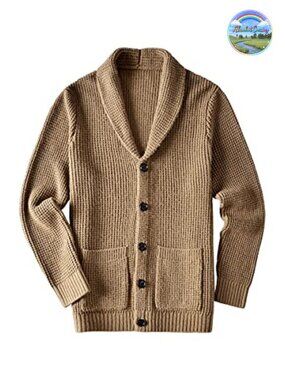 Men's Slim Thick Knit Shawl Collar Cardigan Wool Blend Pockets